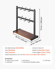 Coffee Mug Holder for Countertop 16 Hooks Cup Rack with Wood Storage Base V952-LSMKBGJFCSMJBDTGZV0