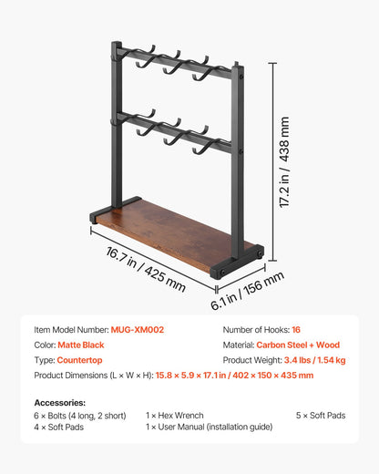 Coffee Mug Holder for Countertop 16 Hooks Cup Rack with Wood Storage Base V952-LSMKBGJFCSMJBDTGZV0