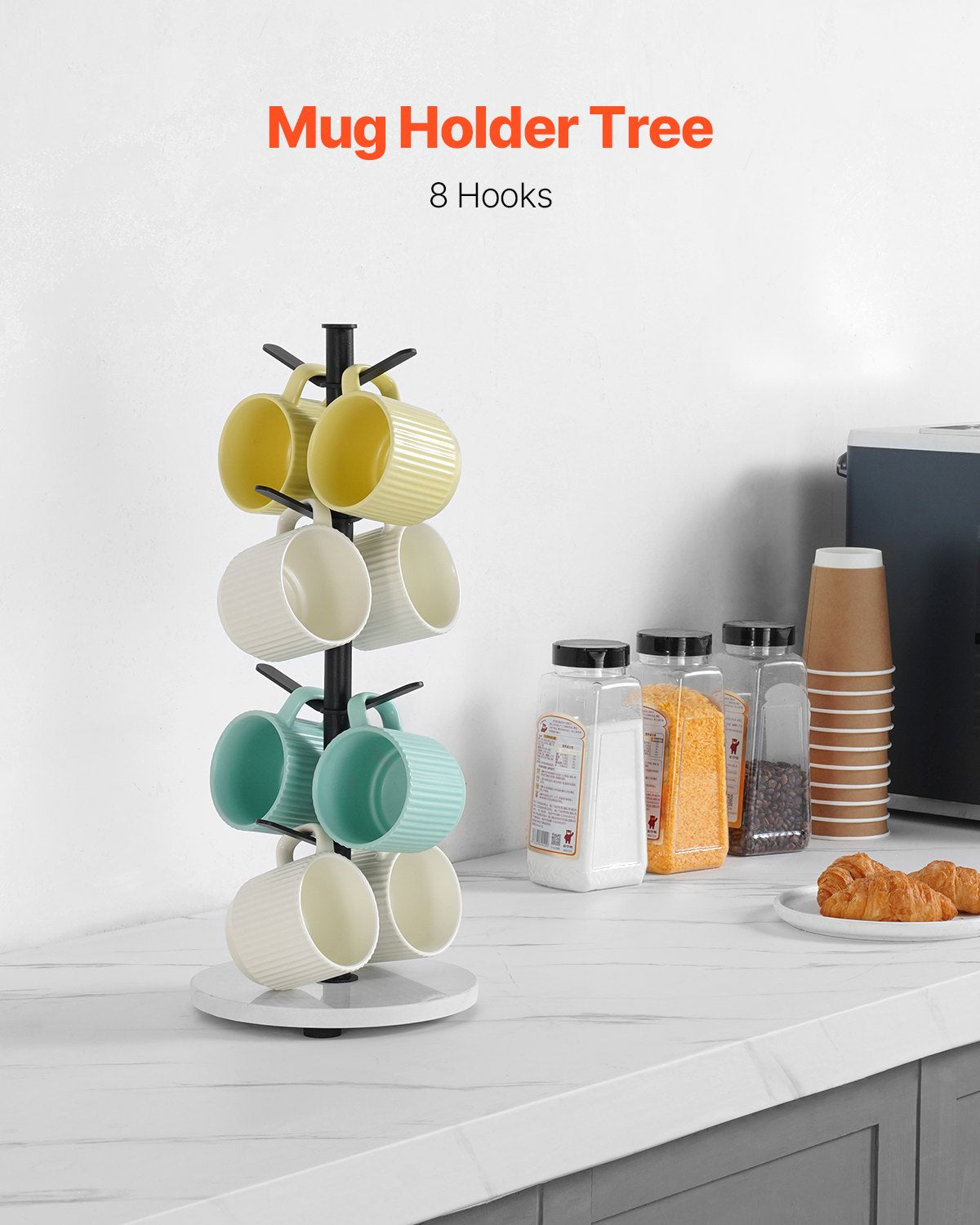 Mug Holder Tree with Marble Base 8 Hooks Cup Tree Rack for Counter Kitchen V952-LSMKBGJZLDLS8DS27V0