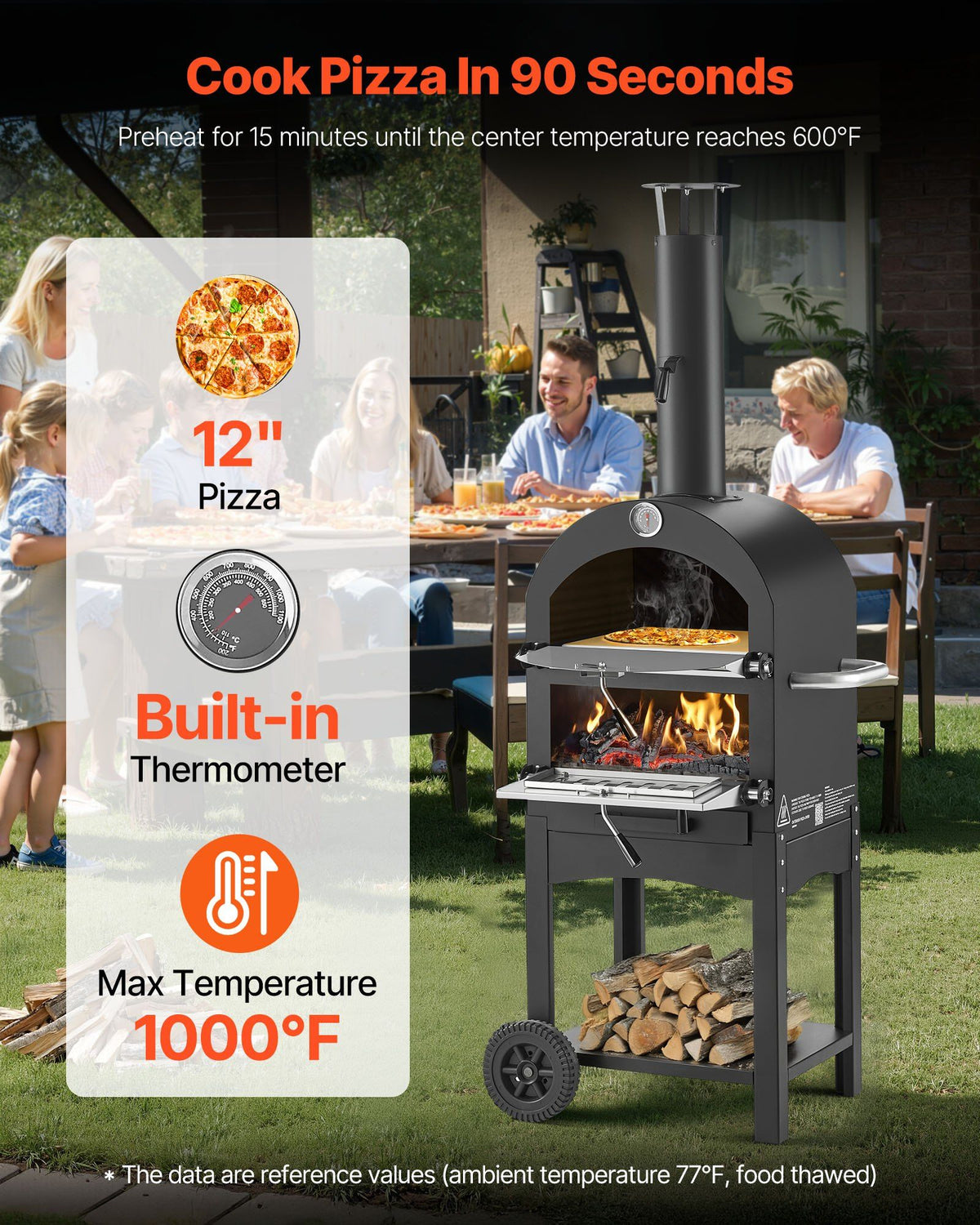 Outdoor Pizza Oven, 12" Pellet Fire Ovens, 2-Layer Pizza Oven Wood Fired, Wood Burning Outdoor Pizza-Oven V952-LSPSLHS458X48H85L001V0