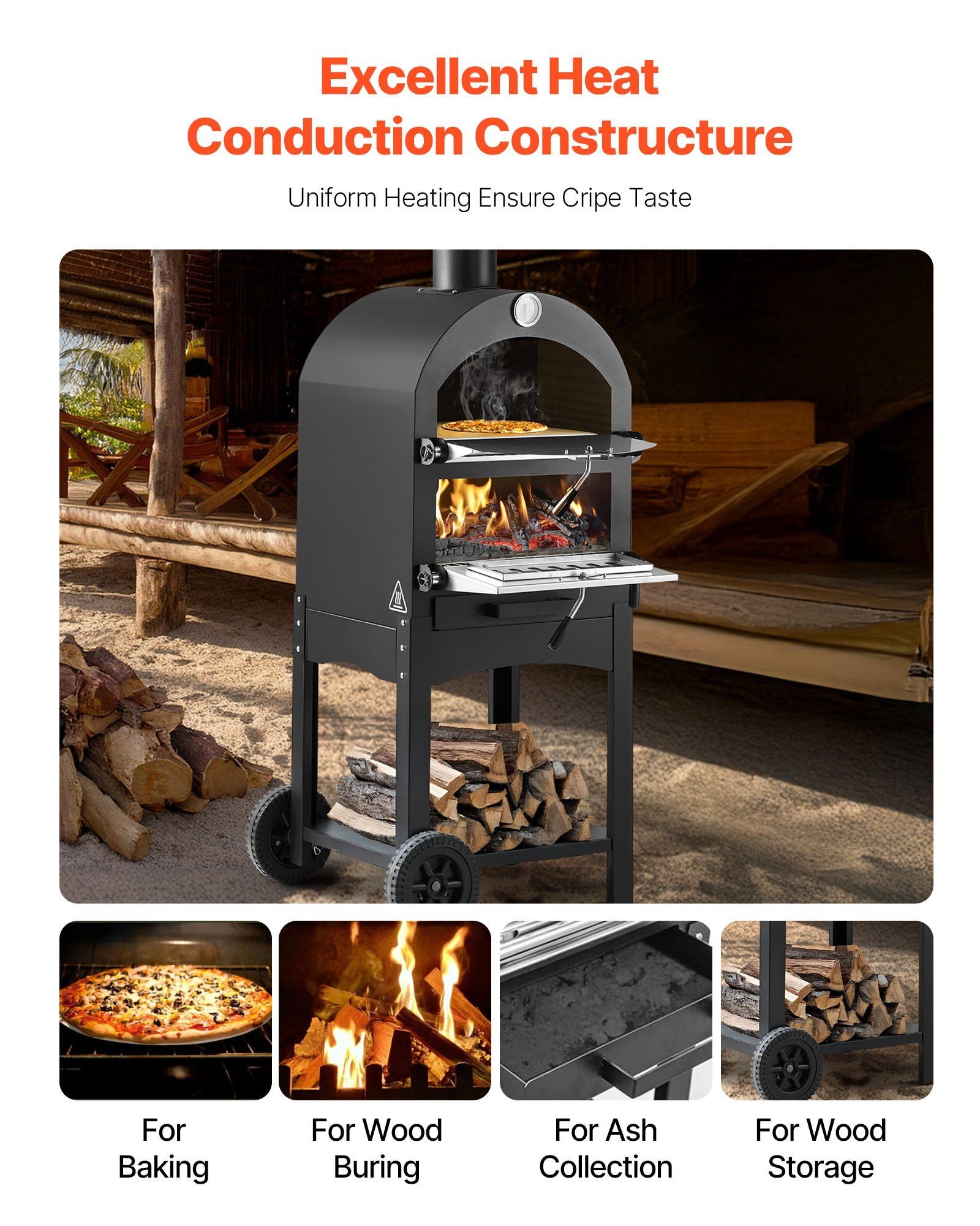 Outdoor Pizza Oven, 12" Pellet Fire Ovens, 2-Layer Pizza Oven Wood Fired, Wood Burning Outdoor Pizza-Oven V952-LSPSLHS458X48H85L001V0