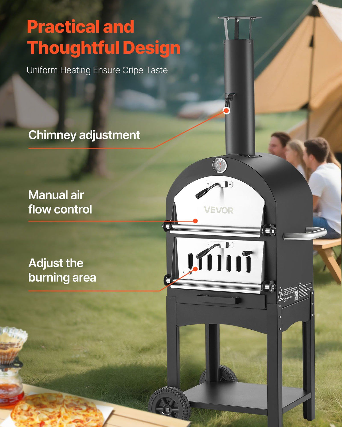 Outdoor Pizza Oven, 12" Pellet Fire Ovens, 2-Layer Pizza Oven Wood Fired, Wood Burning Outdoor Pizza-Oven V952-LSPSLHS458X48H85L001V0
