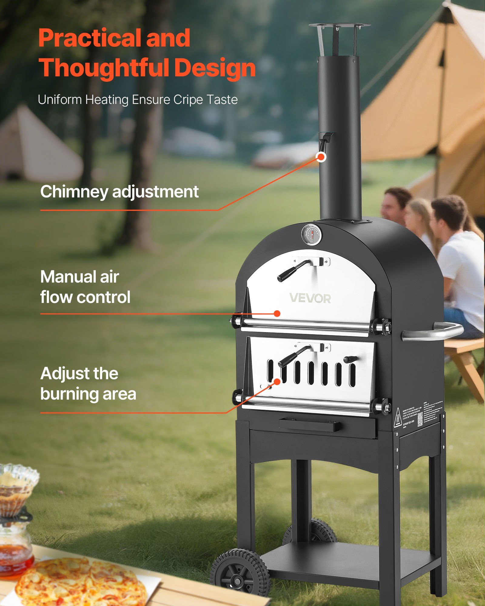 Outdoor Pizza Oven, 12" Pellet Fire Ovens, 2-Layer Pizza Oven Wood Fired, Wood Burning Outdoor Pizza-Oven V952-LSPSLHS458X48H85L001V0