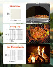 Outdoor Pizza Oven, 12" Pellet Fire Ovens, 2-Layer Pizza Oven Wood Fired, Wood Burning Outdoor Pizza-Oven V952-LSPSLHS458X48H85L001V0