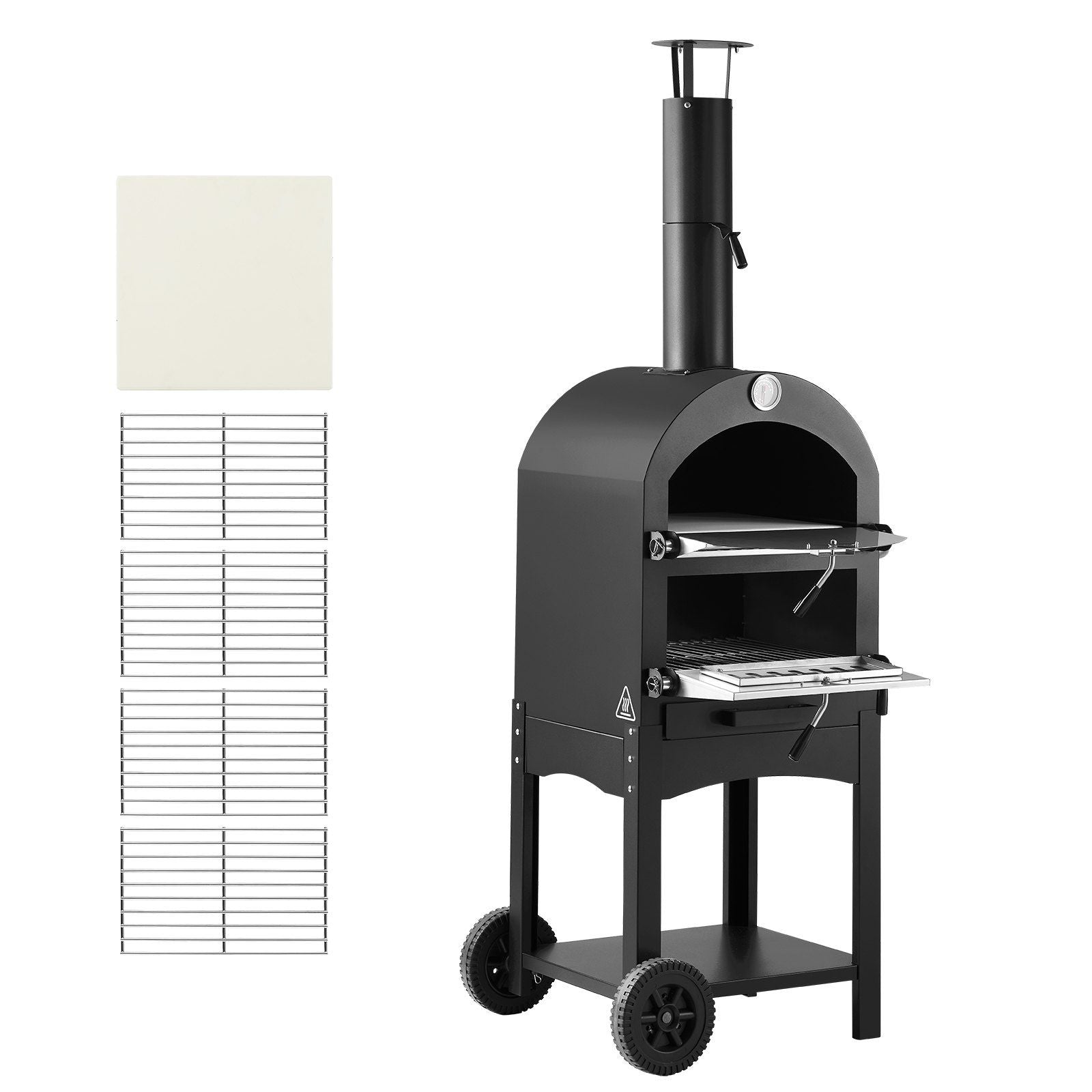 Outdoor Pizza Oven, 12" Pellet Fire Ovens, 2-Layer Pizza Oven Wood Fired, Wood Burning Outdoor Pizza-Oven V952-LSPSLHS458X48H85L001V0