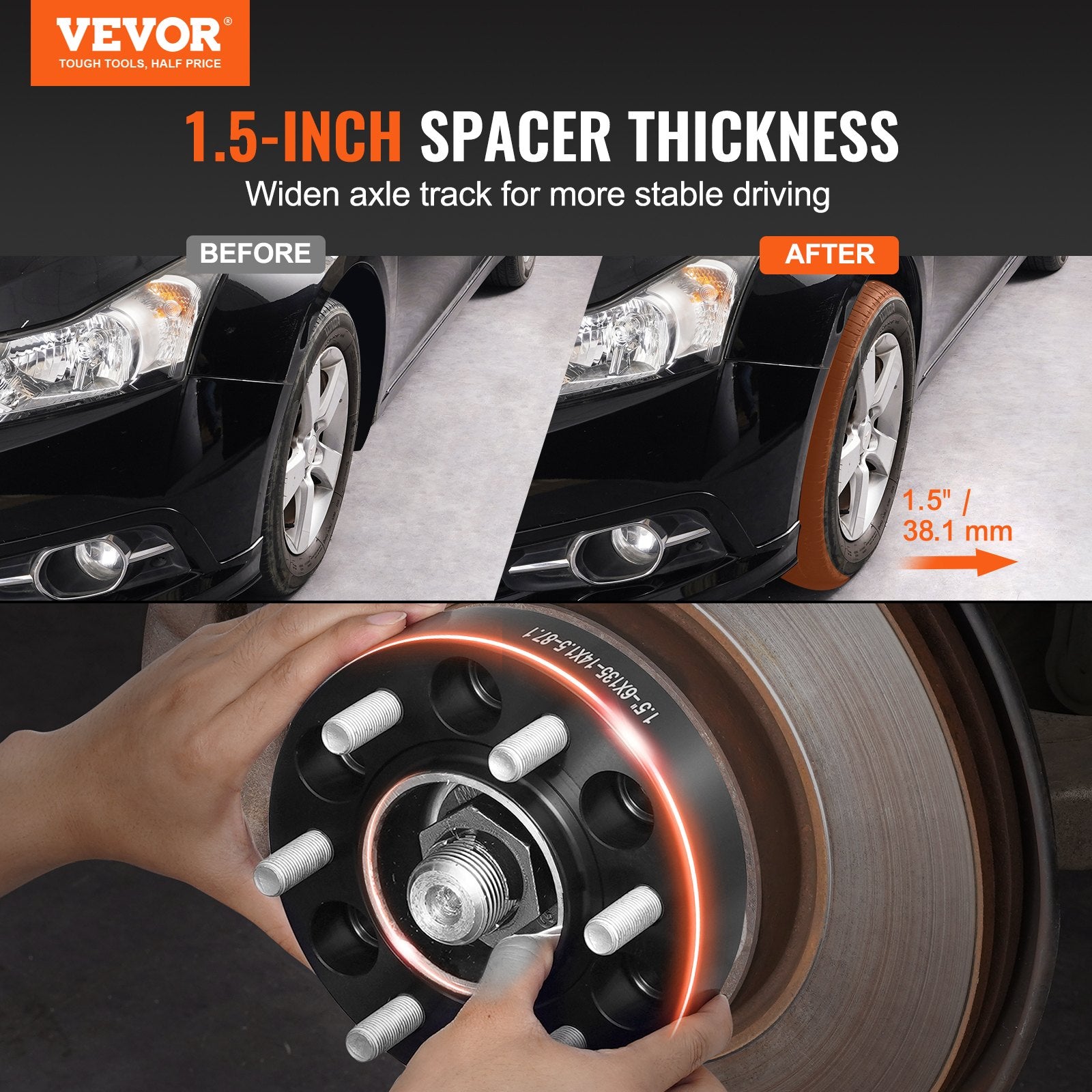 1.5" 6"x5.3" Wheel Spacers Wheel Adapters 6 Lug Forged Spacer 4 PCS Black V952-LSSFLP15YC6X1GP2WV0