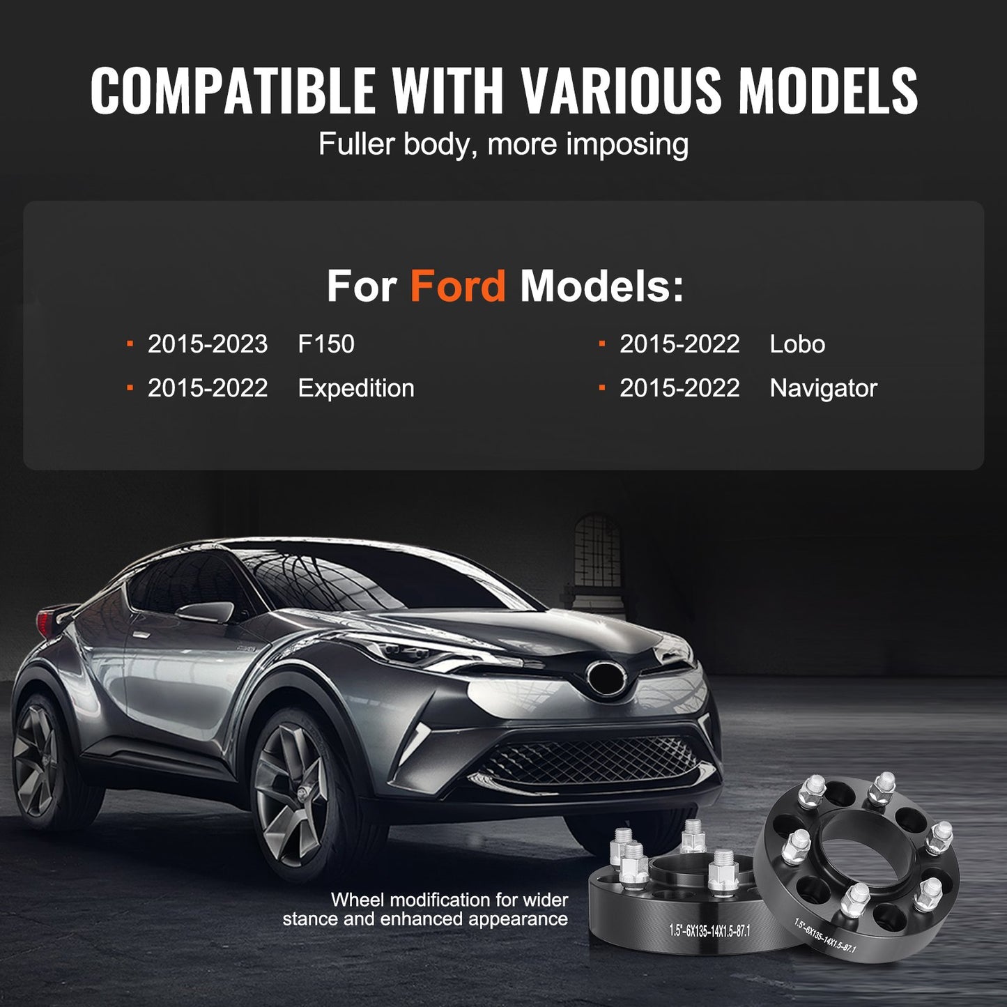 1.5" 6"x5.3" Wheel Spacers Wheel Adapters 6 Lug Forged Spacer 4 PCS Black V952-LSSFLP15YC6X1GP2WV0