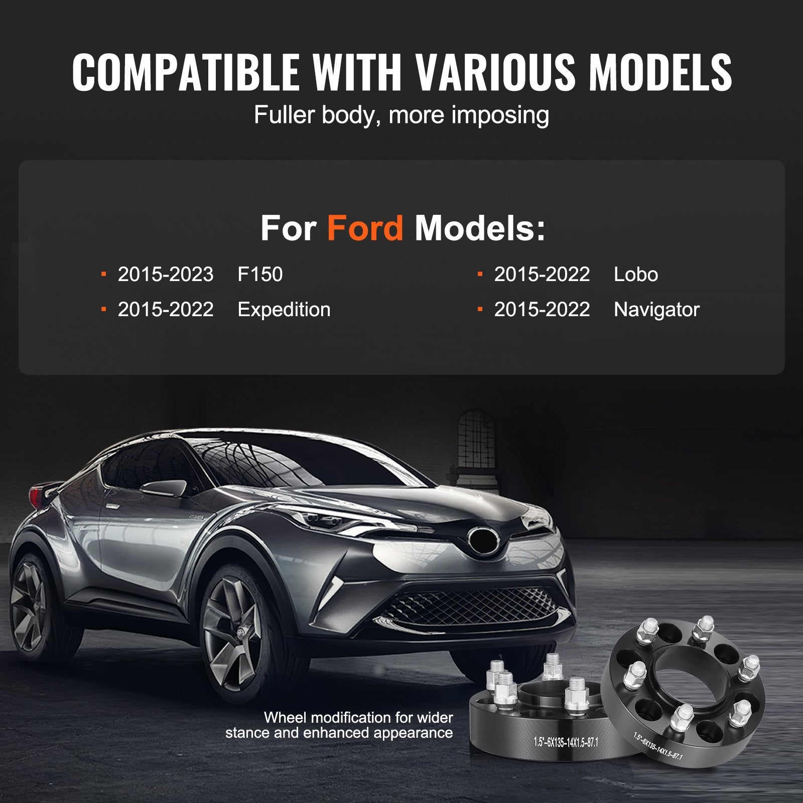 1.5" 6"x5.3" Wheel Spacers Wheel Adapters 6 Lug Forged Spacer 4 PCS Black V952-LSSFLP15YC6X1GP2WV0