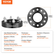 1.5" 6"x5.3" Wheel Spacers Wheel Adapters 6 Lug Forged Spacer 4 PCS Black V952-LSSFLP15YC6X1GP2WV0