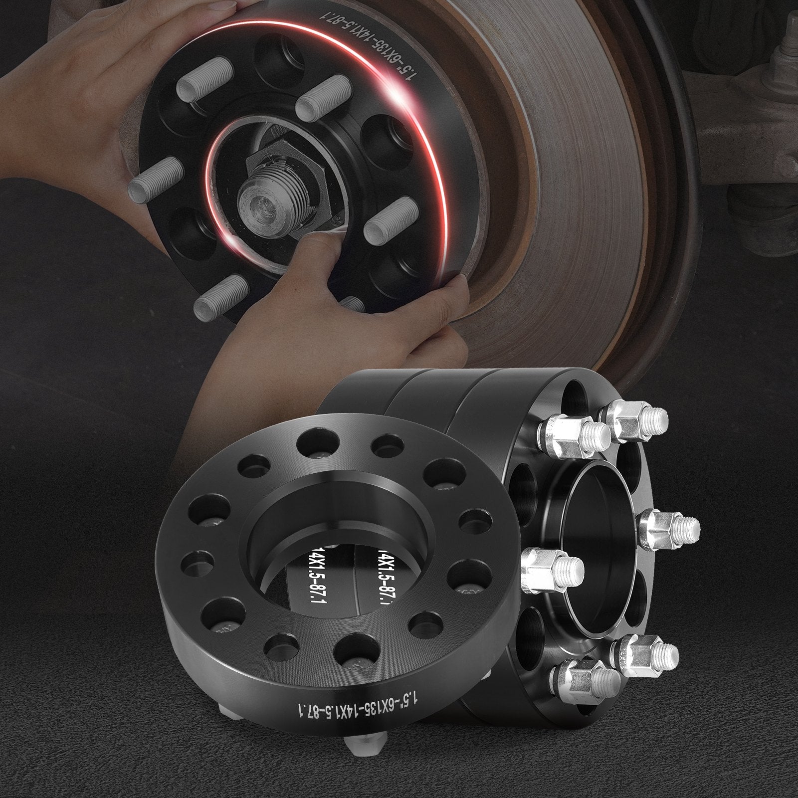 1.5" 6"x5.3" Wheel Spacers Wheel Adapters 6 Lug Forged Spacer 4 PCS Black V952-LSSFLP15YC6X1GP2WV0