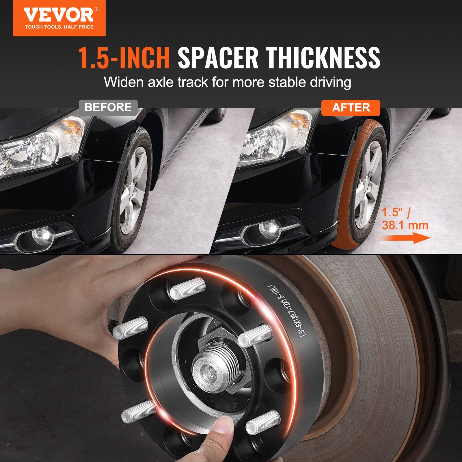 1.5" 6"x5.5" Wheel Spacers Wheel Adapters 6 Lug Forged Spacer 4 PCS Black V952-LSSFLP15YC6XNE9HPV0