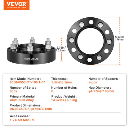 1.5" 6"x5.5" Wheel Spacers Wheel Adapters 6 Lug Forged Spacer 4 PCS Black V952-LSSFLP15YC6XNE9HPV0