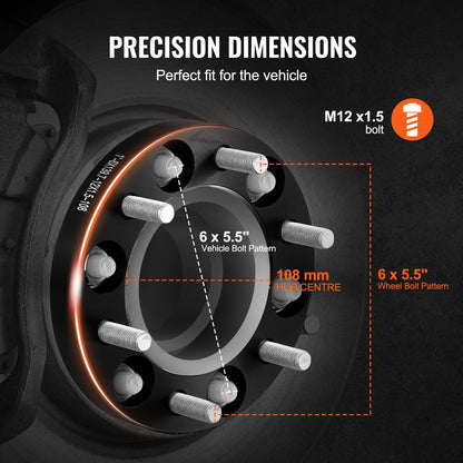 1" 6"x5.5" Wheel Spacers Wheel Adapters 6 Lug Forged Spacer 4 PCS Black V952-LSSFLP1YC6X5PNQ5TV0