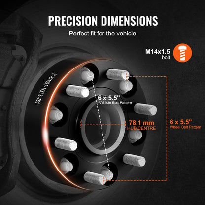 2" 6"x5.5" Wheel Spacers Wheel Adapters 6 Lug Forged Spacer 4 PCS Black V952-LSSFLP2YC6X57ERXKV0