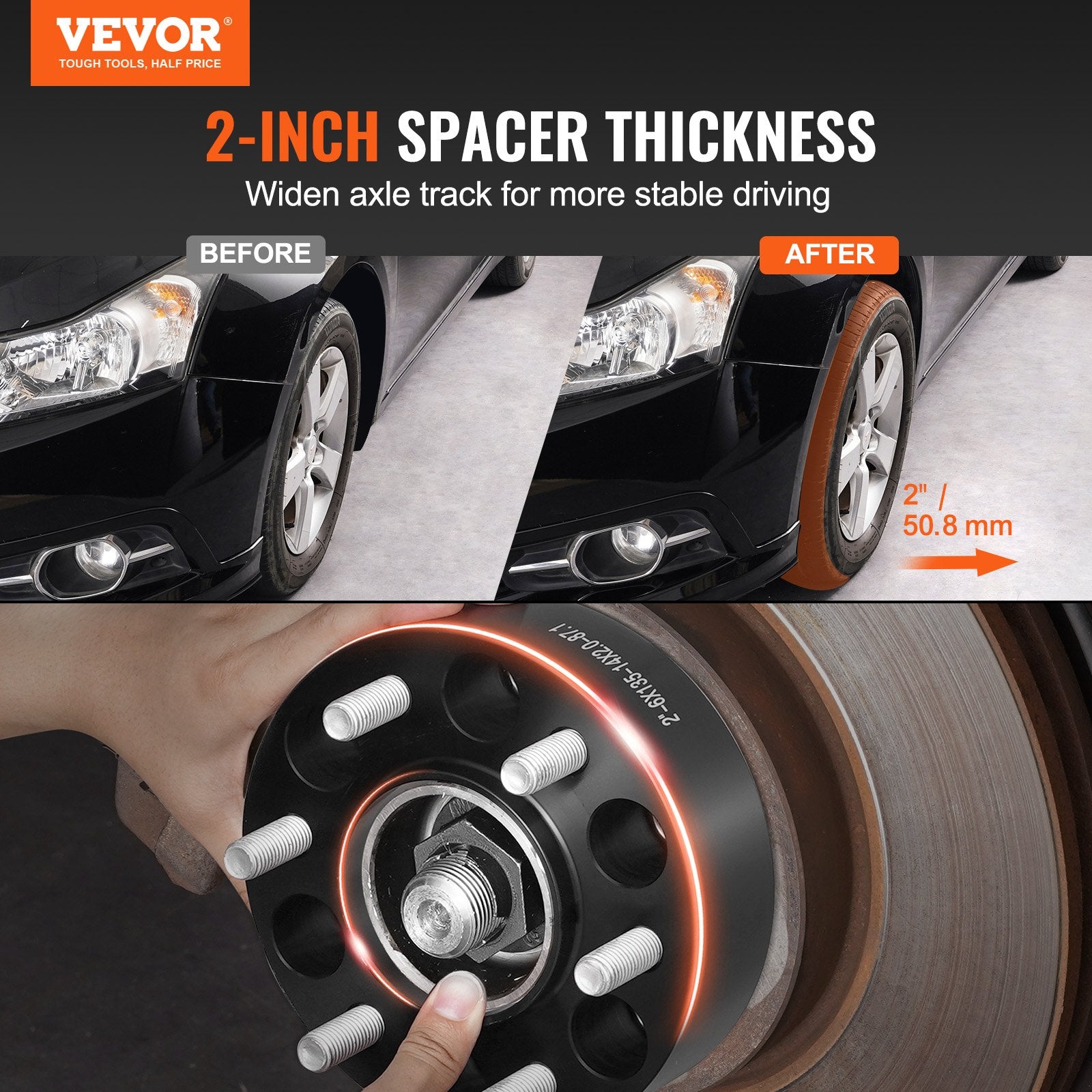 2" 6"x5.3" Wheel Spacers Wheel Adapters 6 Lug Forged Spacer 4 PCS Black V952-LSSFLP2YC6X5CPXDCV0