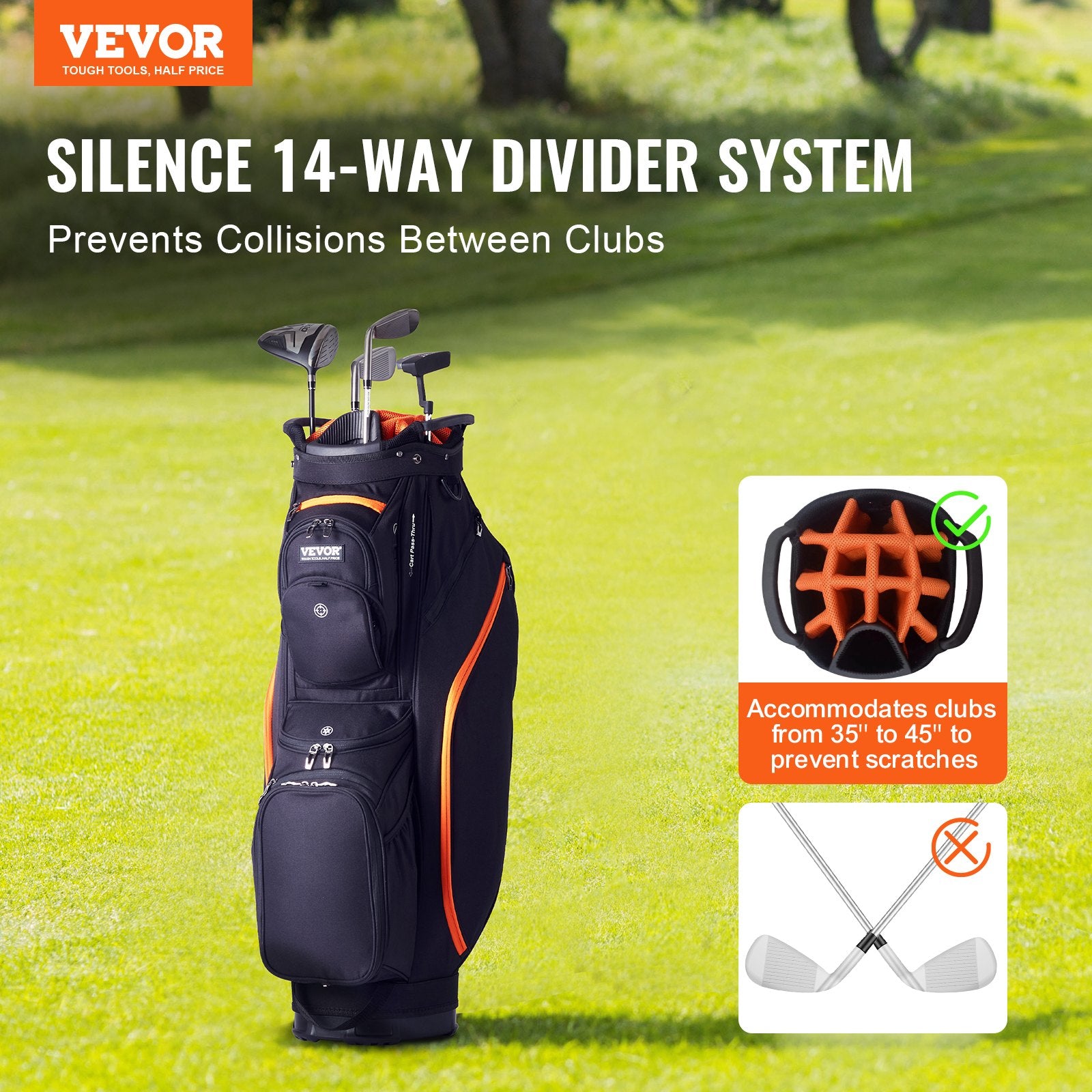 Golf Cart Bag with 14 Way Organizer Divider Top, 36" 13 Pockets Premium Cart Bag, Durable 600D Polyester V952-LSSTBLSSTB36441FQV0
