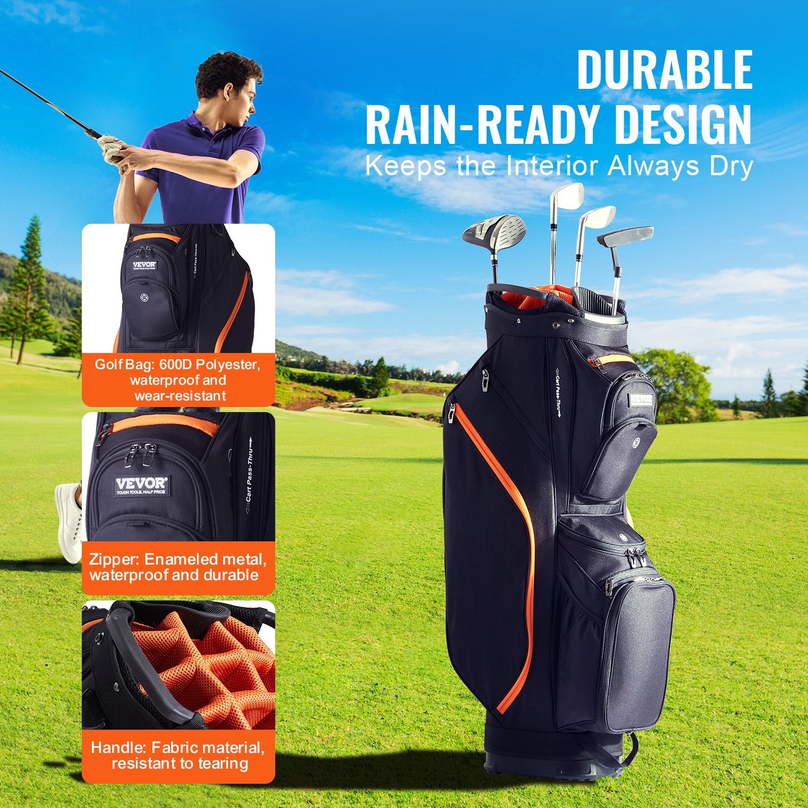 Golf Cart Bag with 14 Way Organizer Divider Top, 36" 13 Pockets Premium Cart Bag, Durable 600D Polyester V952-LSSTBLSSTB36441FQV0