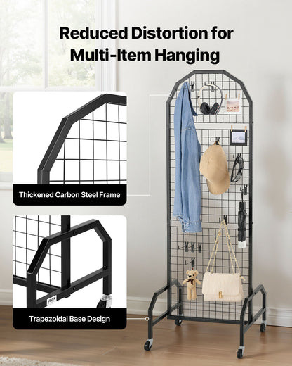2 Packs Grid Wall Panels, 600 x 1640mm Wire Grid Panels Display Rack, Movable Art Display Shelf with Wheels V952-LSWGQ6070INC4OEUO001V0
