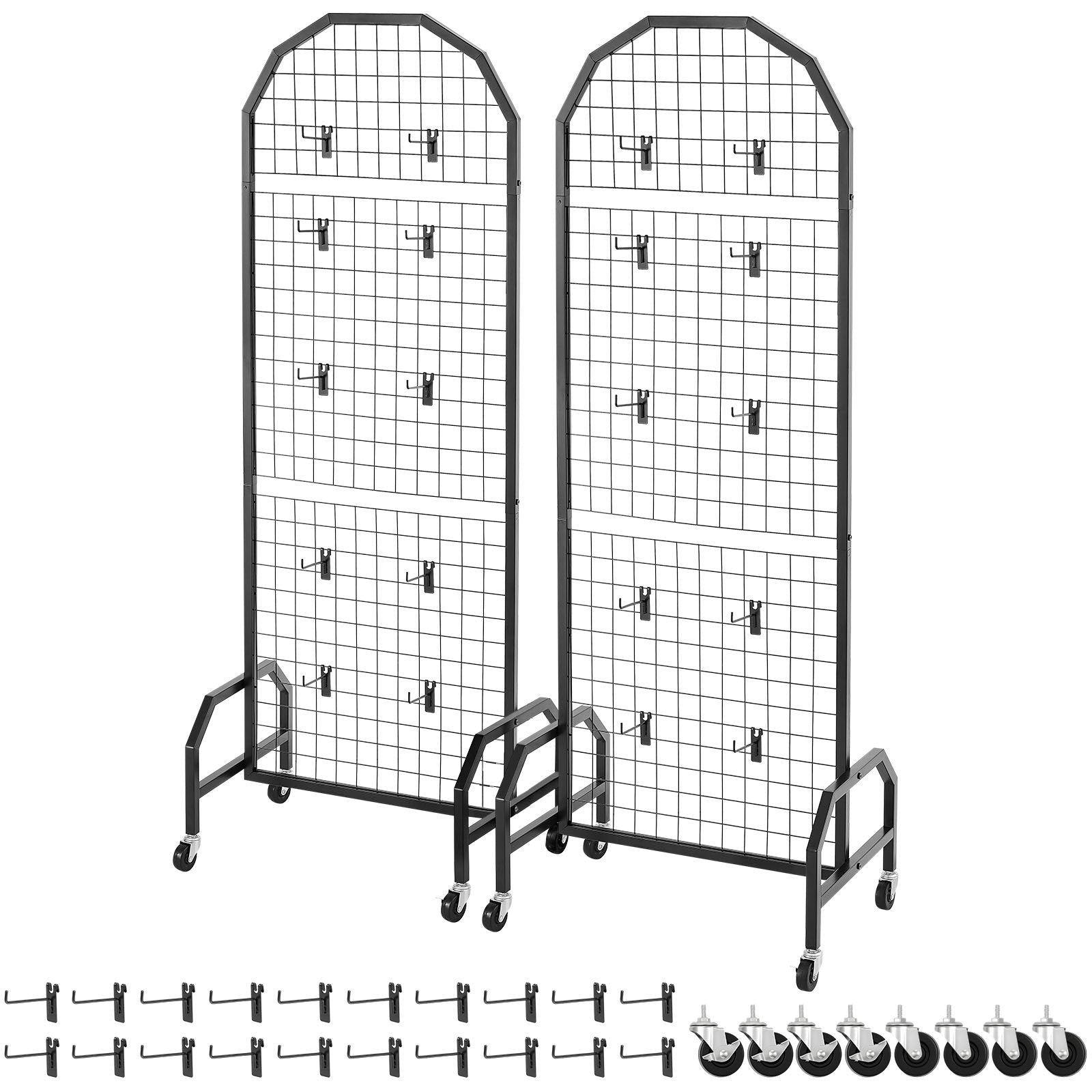 2 Packs Grid Wall Panels, 600 x 1640mm Wire Grid Panels Display Rack, Movable Art Display Shelf with Wheels V952-LSWGQ6070INC4OEUO001V0