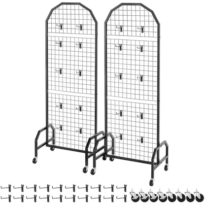 2 Packs Grid Wall Panels, 600 x 1640mm Wire Grid Panels Display Rack, Movable Art Display Shelf with Wheels V952-LSWGQ6070INC4OEUO001V0