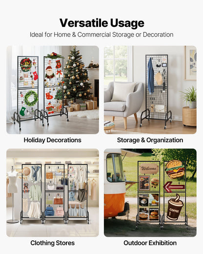 3 Packs Grid Wall Panels, 600 x 1640mm Wire Grid Panels Display Rack, Movable Art Display Shelf with Wheels V952-LSWGQ6070INC9Q86I001V0