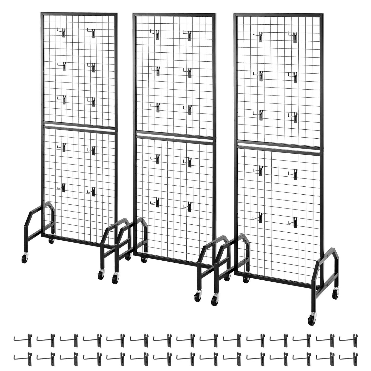 3 Packs Grid Wall Panels, 600 x 1640mm Wire Grid Panels Display Rack, Movable Art Display Shelf with Wheels V952-LSWGQ6070INC9Q86I001V0