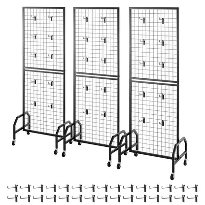 3 Packs Grid Wall Panels, 600 x 1640mm Wire Grid Panels Display Rack, Movable Art Display Shelf with Wheels V952-LSWGQ6070INC9Q86I001V0