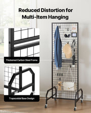 Grid Wall Panel, 600 x 1640 mm Wire Grid Panels Display Rack, Movable Art Display Shelf with Wheels and 10 V952-LSWGQ6070INCBK7NM001V0