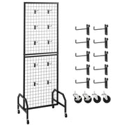 Grid Wall Panel, 600 x 1640 mm Wire Grid Panels Display Rack, Movable Art Display Shelf with Wheels and 10 V952-LSWGQ6070INCBK7NM001V0
