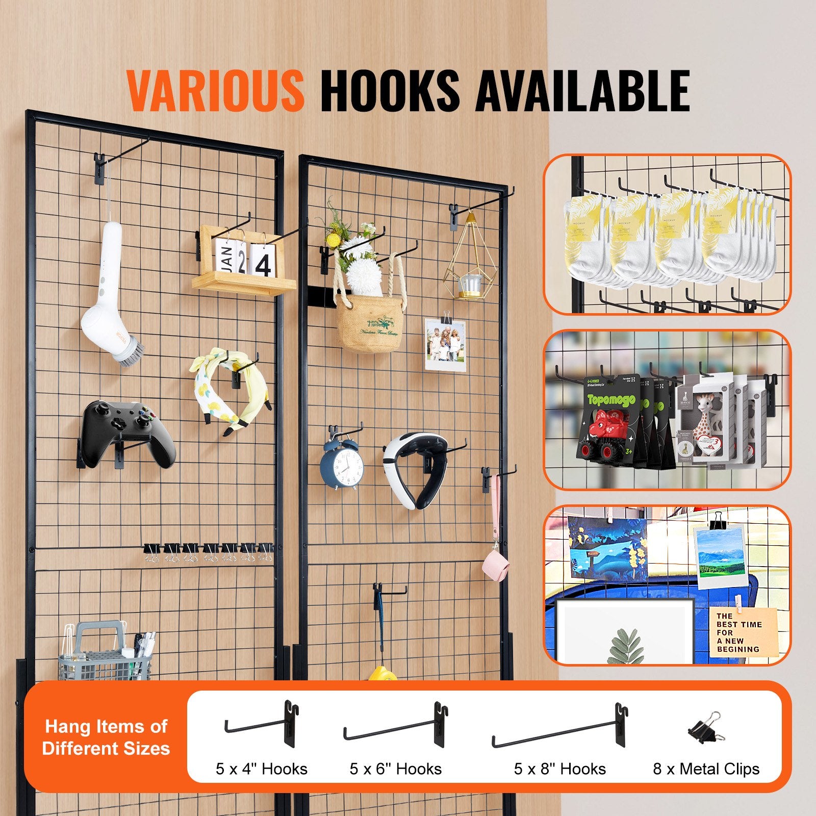 2' x 5.6' Grid Wall Panels Tower, 2 Packs Wire Gridwall Display Racks with T-Base Floorstanding, Double Side V952-LSWGQ6878INCNL5GHV0