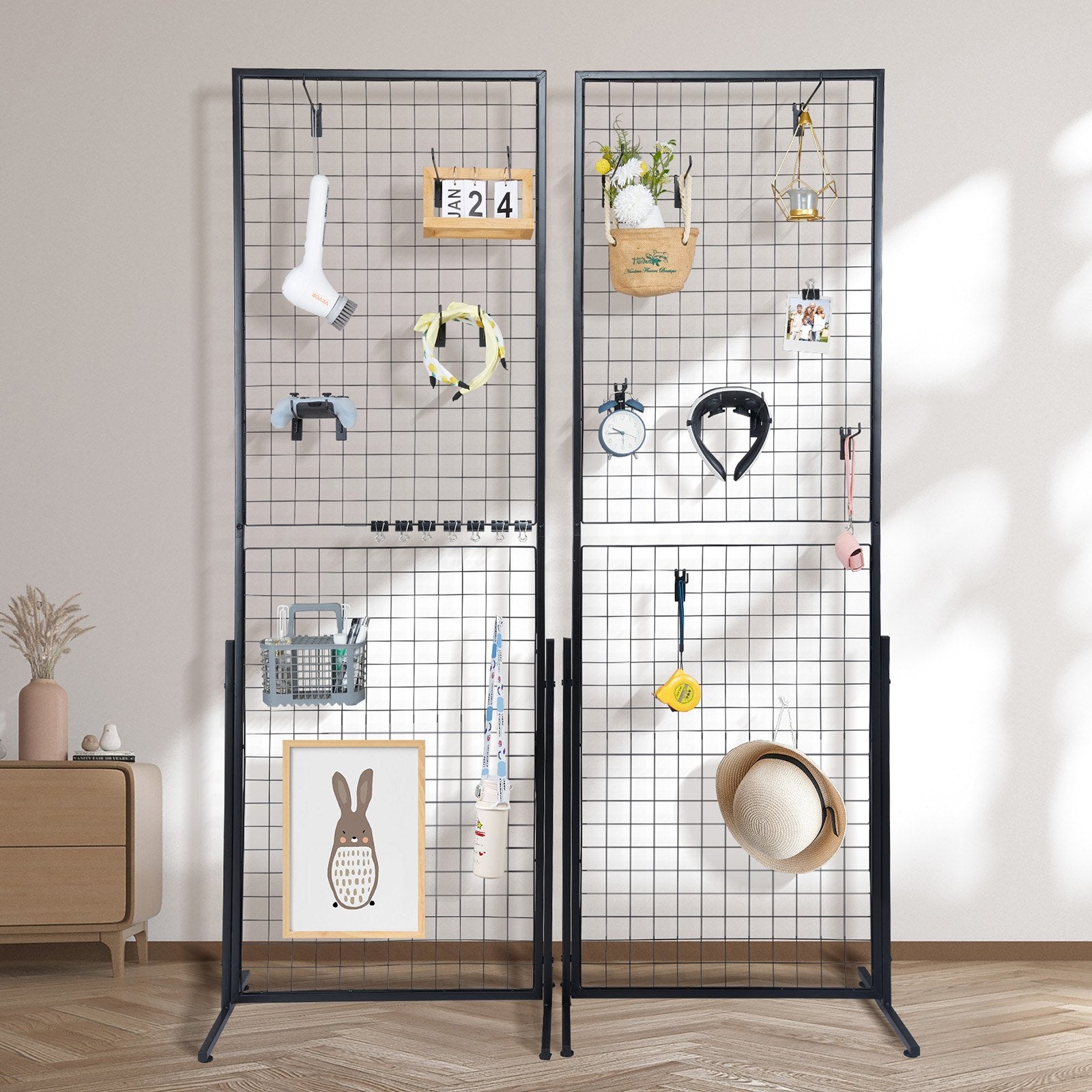 2' x 5.6' Grid Wall Panels Tower, 2 Packs Wire Gridwall Display Racks with T-Base Floorstanding, Double Side V952-LSWGQ6878INCNL5GHV0
