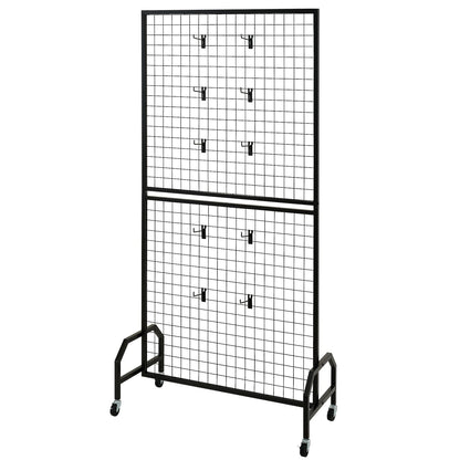 2 Packs Grid Wall Panels, 898 x 1798 mm Wire Grid Panels Display Rack, Movable Art Display Shelf with Wheels V952-LSWGQ7080INCADLXP001V0