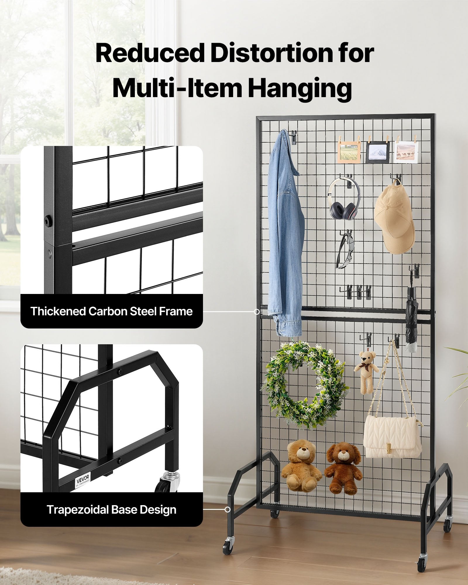 2 Packs Grid Wall Panels, 898 x 1798 mm Wire Grid Panels Display Rack, Movable Art Display Shelf with Wheels V952-LSWGQ7080INCADLXP001V0