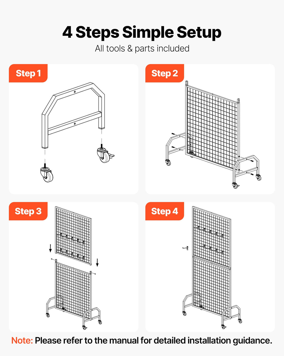2 Packs Grid Wall Panels, 898 x 1798 mm Wire Grid Panels Display Rack, Movable Art Display Shelf with Wheels V952-LSWGQ7080INCADLXP001V0