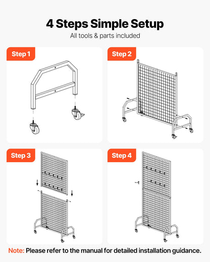 2 Packs Grid Wall Panels, 898 x 1798 mm Wire Grid Panels Display Rack, Movable Art Display Shelf with Wheels V952-LSWGQ7080INCADLXP001V0