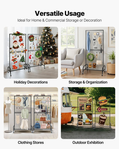 2 Packs Grid Wall Panels, 898 x 1798 mm Wire Grid Panels Display Rack, Movable Art Display Shelf with Wheels V952-LSWGQ7080INCADLXP001V0