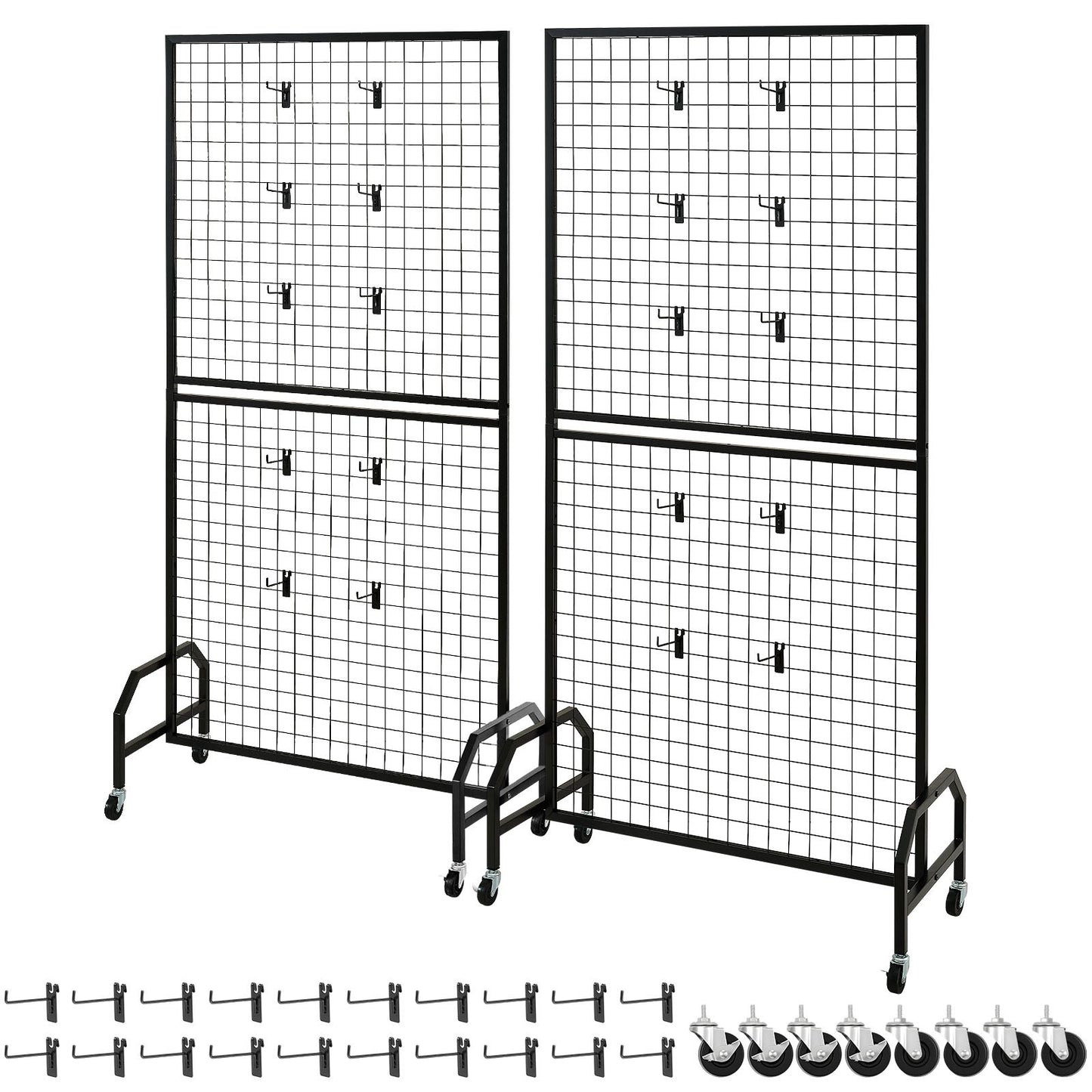 2 Packs Grid Wall Panels, 898 x 1798 mm Wire Grid Panels Display Rack, Movable Art Display Shelf with Wheels V952-LSWGQ7080INCADLXP001V0