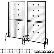 2 Packs Grid Wall Panels, 898 x 1798 mm Wire Grid Panels Display Rack, Movable Art Display Shelf with Wheels V952-LSWGQ7080INCADLXP001V0