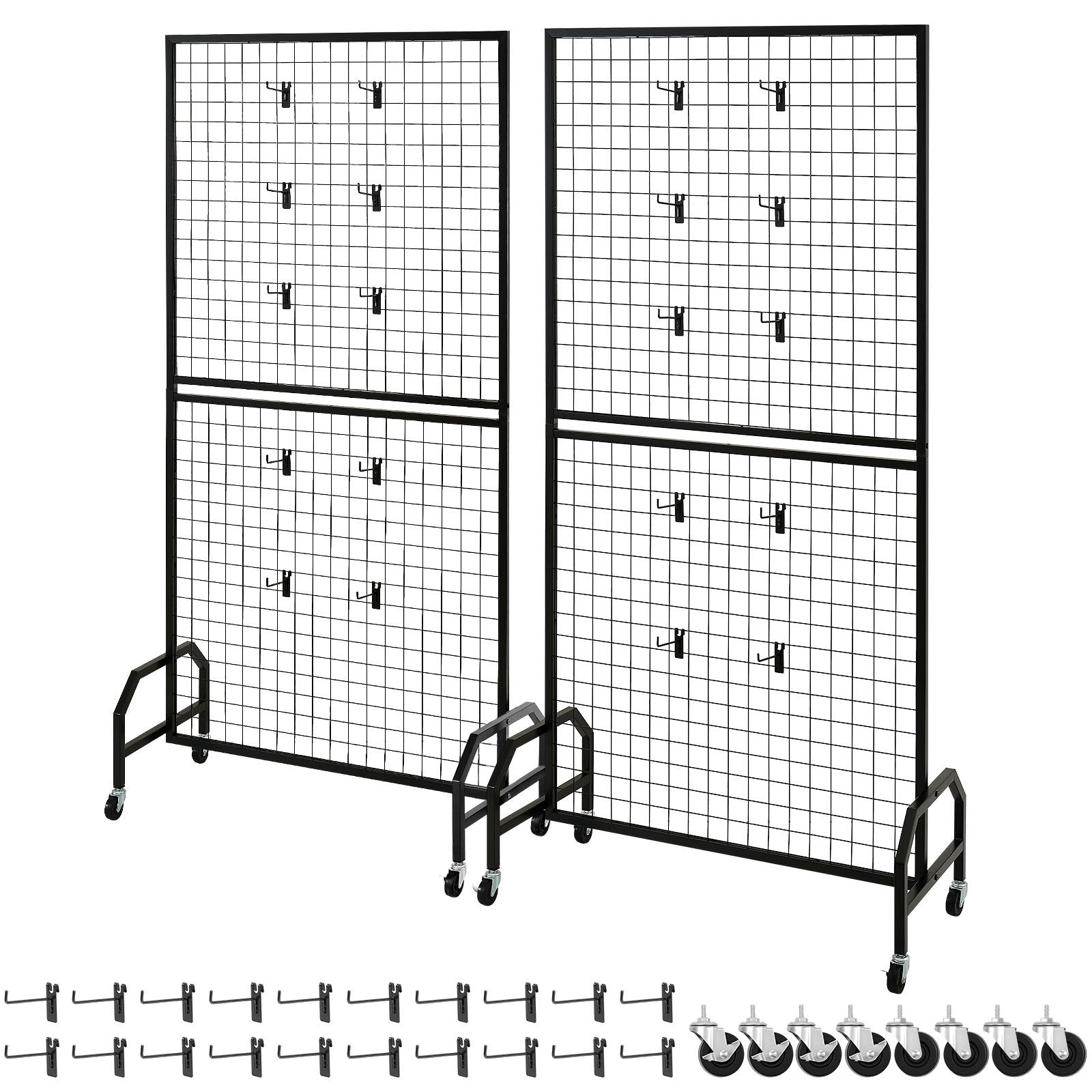 2 Packs Grid Wall Panels, 898 x 1798 mm Wire Grid Panels Display Rack, Movable Art Display Shelf with Wheels V952-LSWGQ7080INCADLXP001V0