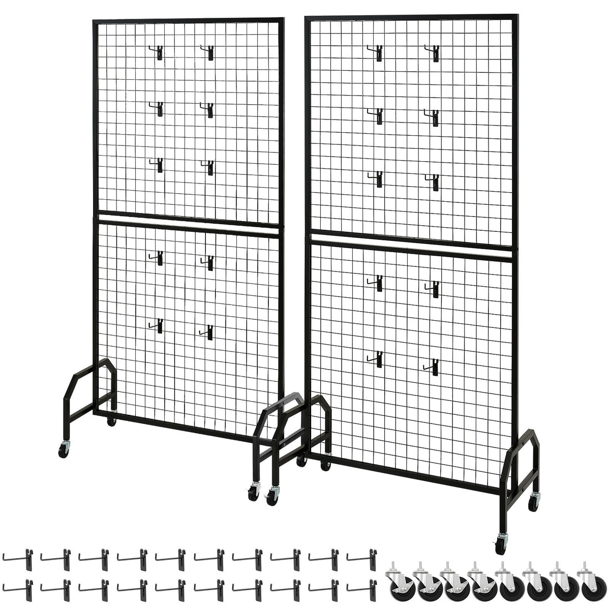 2 Packs Grid Wall Panels, 898 x 1798 mm Wire Grid Panels Display Rack, Movable Art Display Shelf with Wheels V952-LSWGQ7080INCADLXP001V0