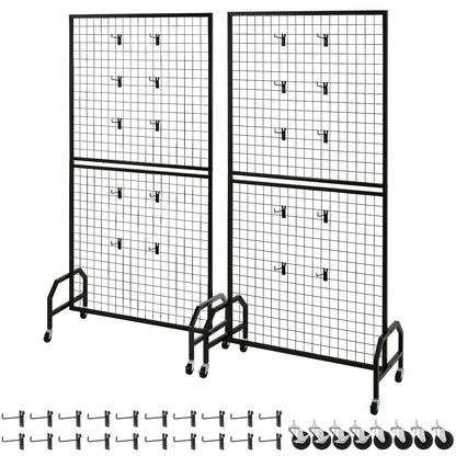 2 Packs Grid Wall Panels, 898 x 1798 mm Wire Grid Panels Display Rack, Movable Art Display Shelf with Wheels V952-LSWGQ7080INCADLXP001V0
