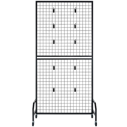 2 Packs Grid Wall Panels, 898 x 1798 mm Wire Grid Panels Display Rack, Movable Art Display Shelf with Wheels V952-LSWGQ7080INCADLXP001V0