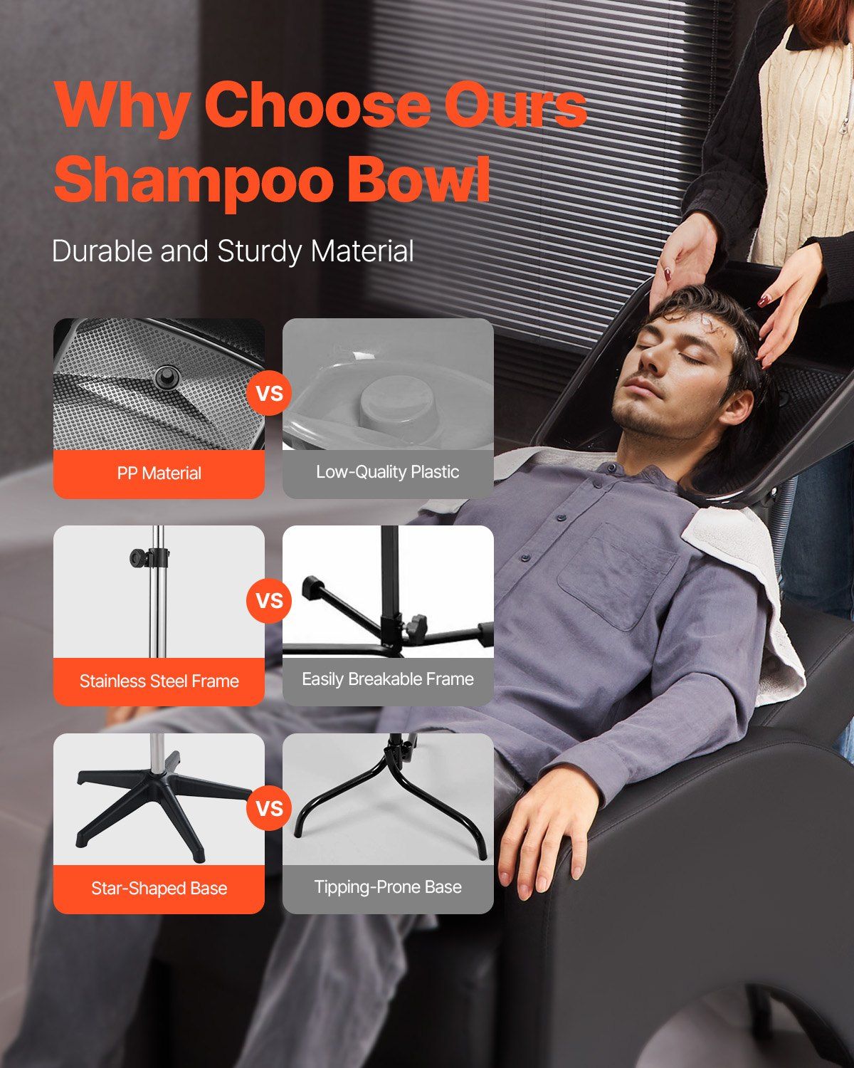 Portable Shampoo Bowl, Shampoo Sink with Adjustable Height & Angle, Salon Hair Wash Sink with Drain Hose and V952-LSXXFSCLSXWTGXBJR002V0
