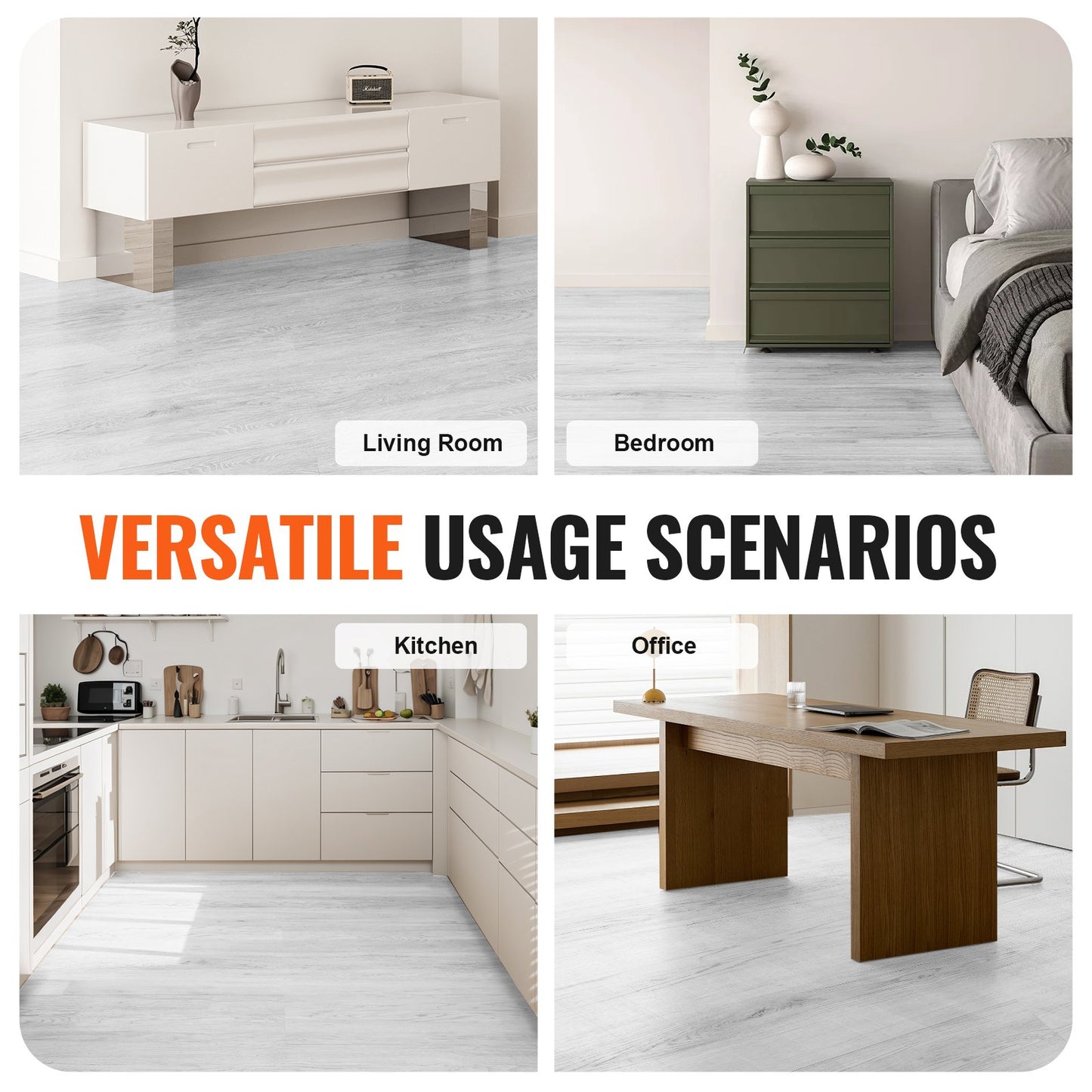 Interlocking Vinyl Floor Tiles 48 x 7.3 inch, 10 Tiles 5.5mm Thick Snap Together, Light Gray Wood Grain DIY V952-LSYXJDDLSQHMPROS8V0