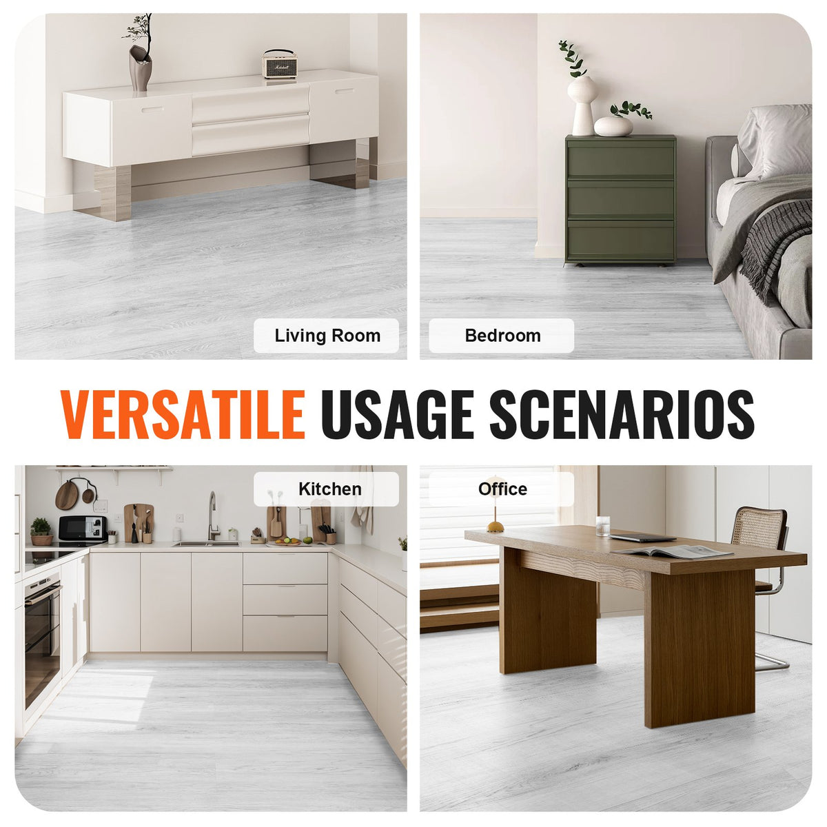 Interlocking Vinyl Floor Tiles 48 x 7.3 inch, 10 Tiles 5.5mm Thick Snap Together, Light Gray Wood Grain DIY V952-LSYXJDDLSQHMPROS8V0