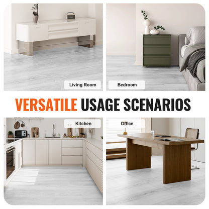 Interlocking Vinyl Floor Tiles 48 x 7.3 inch, 10 Tiles 5.5mm Thick Snap Together, Light Gray Wood Grain DIY V952-LSYXJDDLSQHMPROS8V0