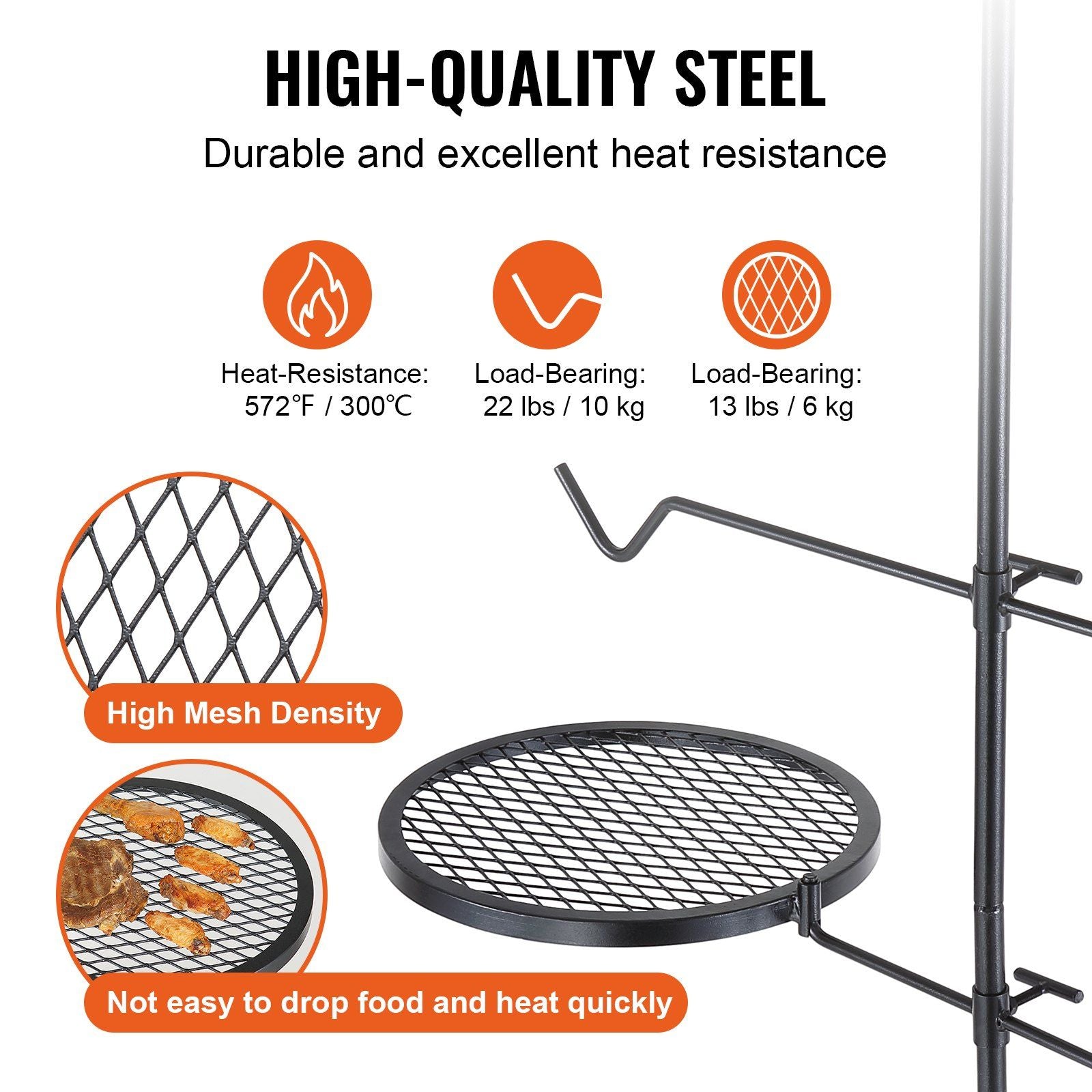 Swivel Campfire Grill Heavy Duty Steel Open Fire Cooking Grate Adjustable V952-LSYYKJDGL1414CJXOV0