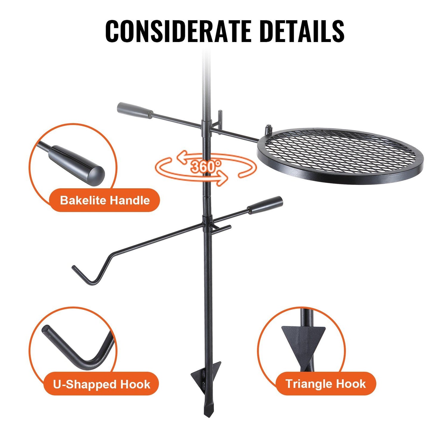 Swivel Campfire Grill Heavy Duty Steel Open Fire Cooking Grate Adjustable V952-LSYYKJDGL1414CJXOV0