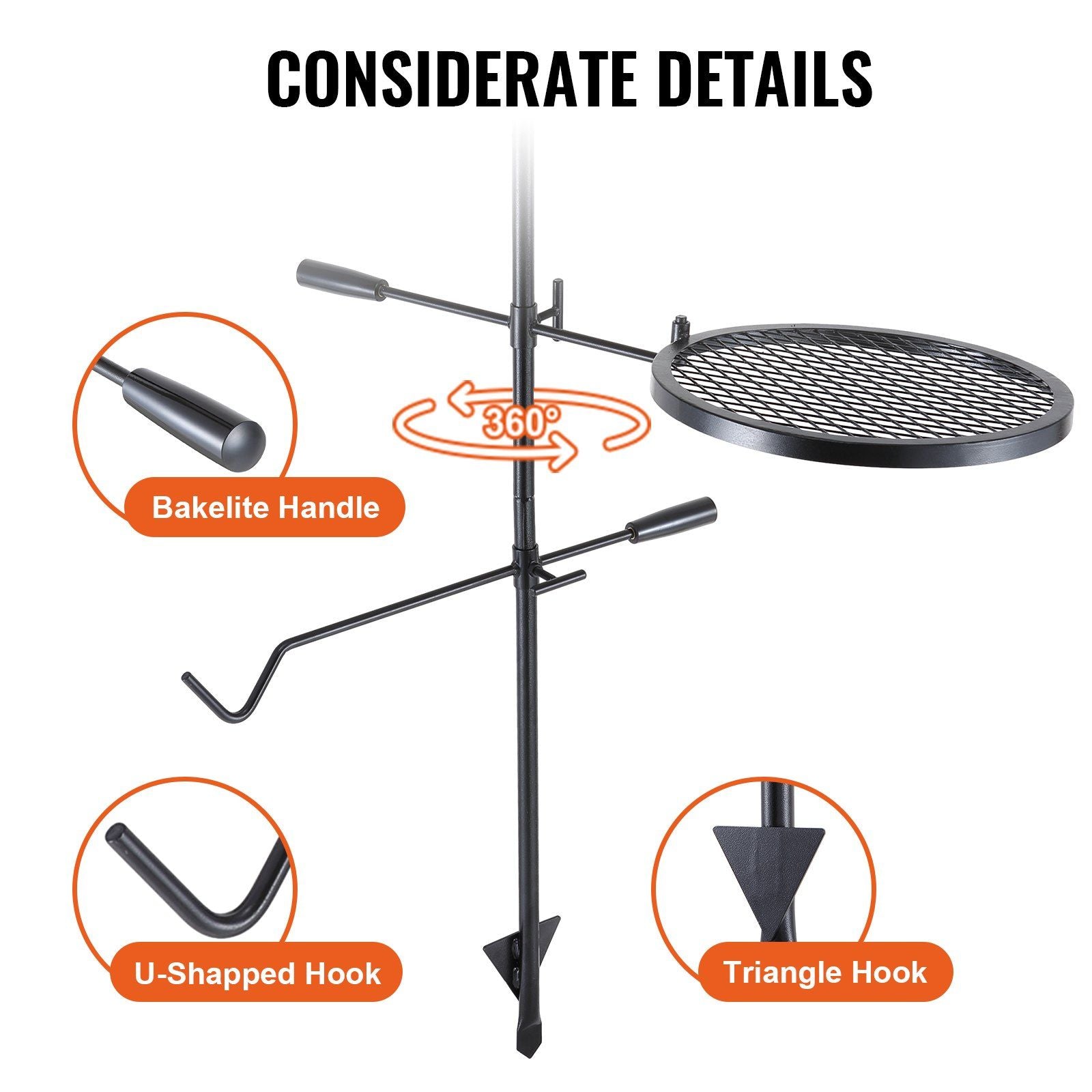 Swivel Campfire Grill Heavy Duty Steel Open Fire Cooking Grate Adjustable V952-LSYYKJDGL1414CJXOV0