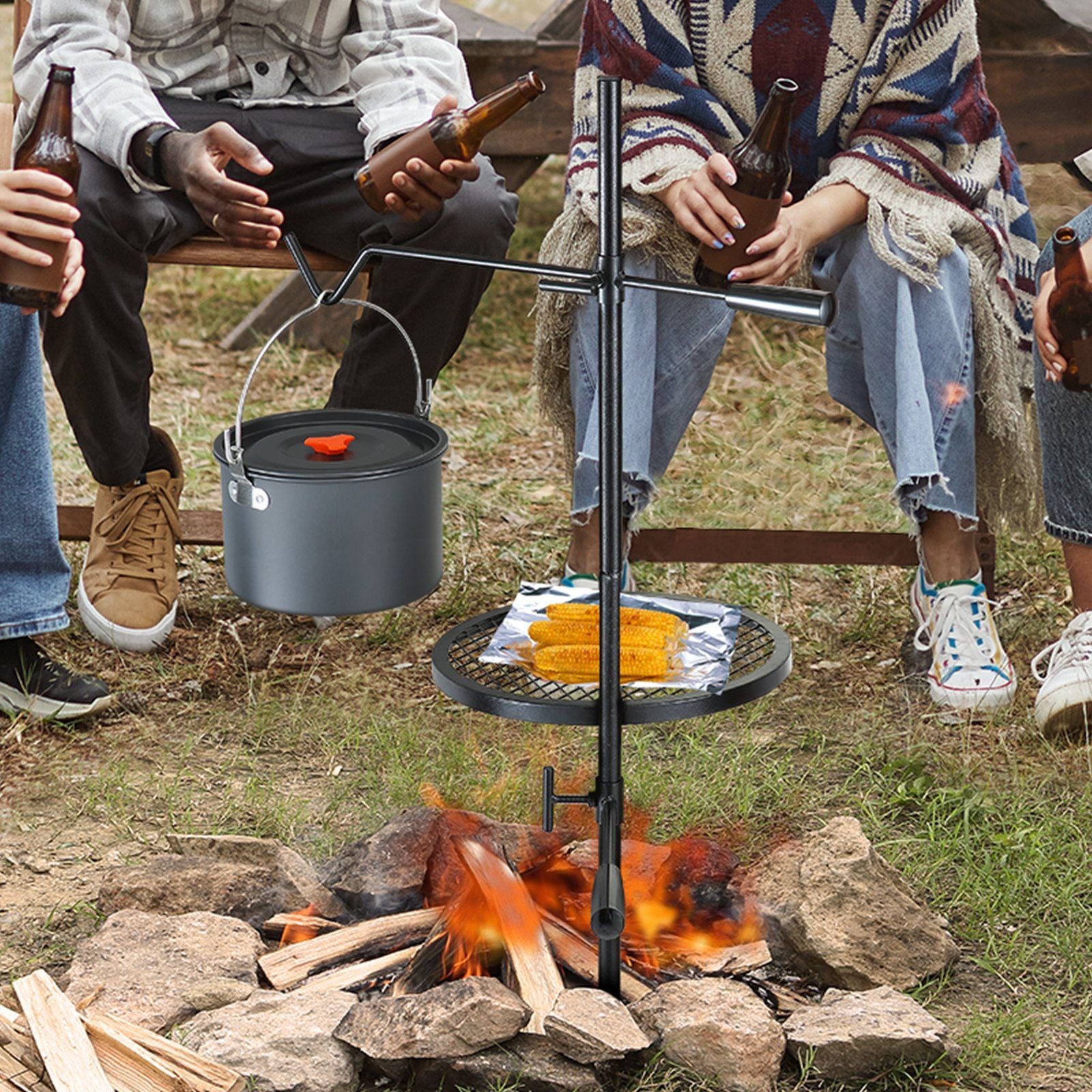 Swivel Campfire Grill Heavy Duty Steel Open Fire Cooking Grate Adjustable V952-LSYYKJDGL1414CJXOV0